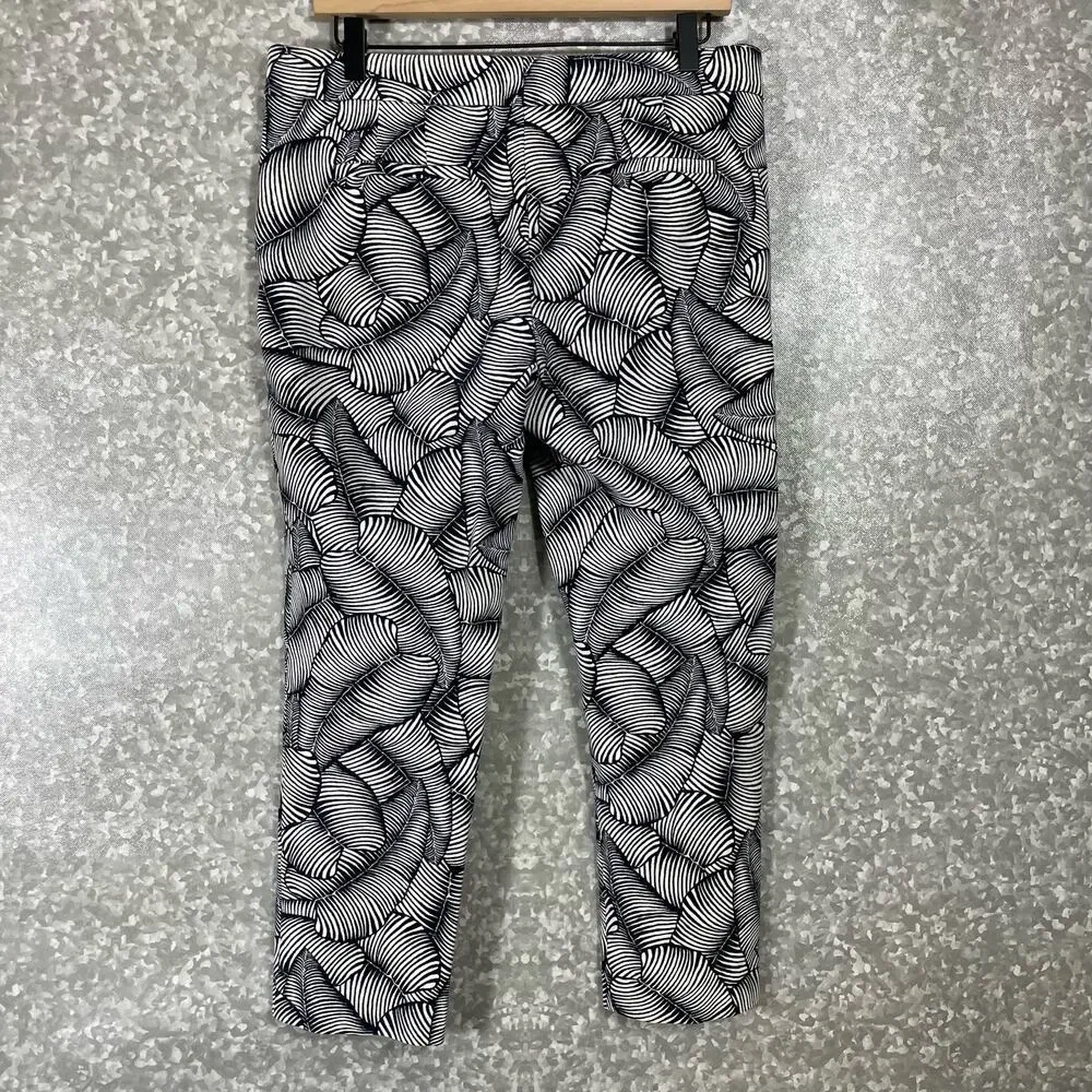 Ann Taylor Women's Blue & White Palm Print Patterned Crop Pants - Size 8 - Capri